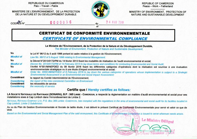 Certificat de Conformité Environnementale